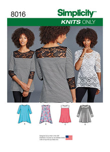 Pattern, SIMPLICITY 8016 Misses' Knit Tops with Lace Variations