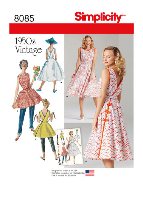 Pattern, SIMPLICITY 8085 Misses' Vintage 1950s Wrap Dress in Two Lengths