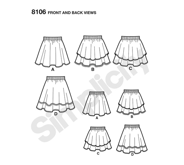 Pattern, SIMPLICITY 8106 Learn To Sew Skirts for Girls and Girls Plus