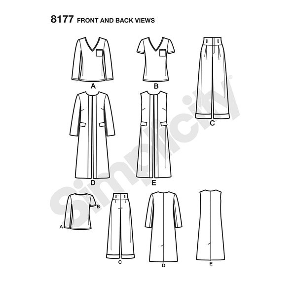 Pattern, SIMPLICITY 8177  Mimi G Style Pants, Coat or Vest, and Knit Top for Miss and Plus Sizes