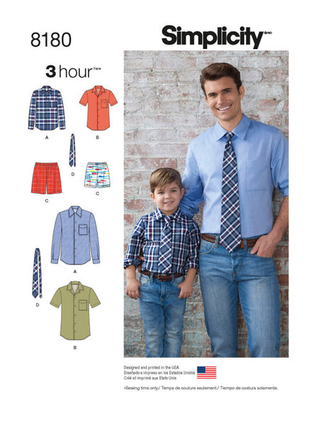 Pattern, SIMPLICITY 8180 Boys' & Men's Shirt, Boxer Shorts and Tie