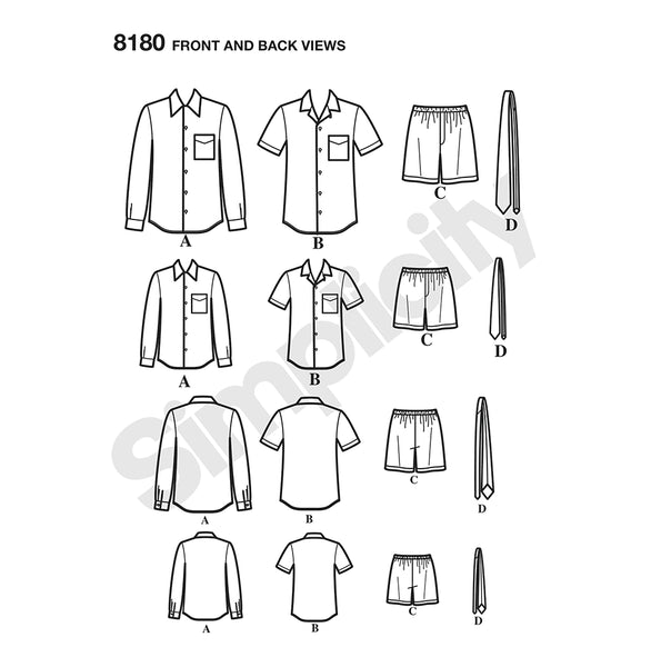 Pattern, SIMPLICITY 8180 Boys' & Men's Shirt, Boxer Shorts and Tie