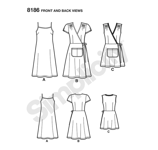 Pattern, SIMPLICITY 8186 Misses' Dottie Angel Frock Wrap and Slip Dress