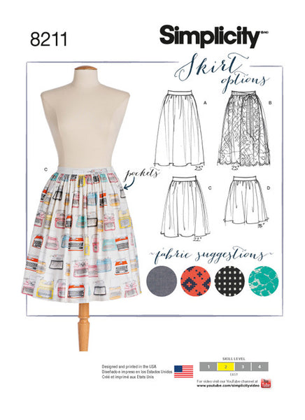 Pattern, SIMPLICITY 8211 Misses' Dirndl Skirts in Three Lengths