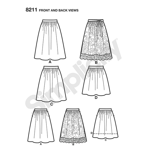 Pattern, SIMPLICITY 8211 Misses' Dirndl Skirts in Three Lengths