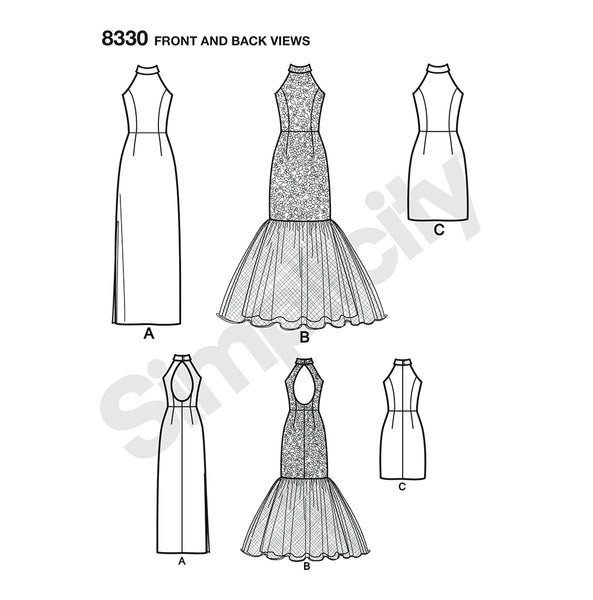 Pattern, SIMPLICITY 8330 Misses' Dress with Skirt and Back Variations