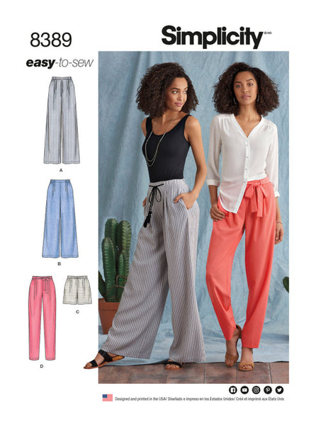 Pattern, SIMPLICITY 8389 Misses' Pants with Length and Width Variations and Tie Belt
