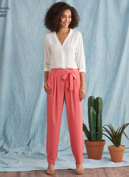 Pattern, SIMPLICITY 8389 Misses' Pants with Length and Width Variations and Tie Belt