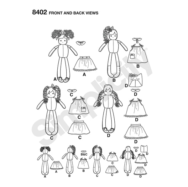 Pattern, SIMPLICITY 8402 23" Stuffed Dolls with Clothes