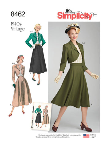 Pattern, SIMPLICITY 8462 Misses' Vintage Blouse, Skirt and Lined Bolero