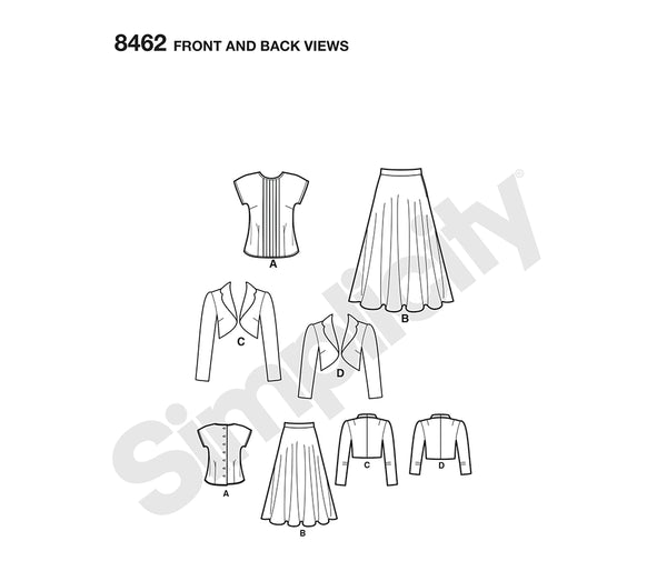Pattern, SIMPLICITY 8462 Misses' Vintage Blouse, Skirt and Lined Bolero