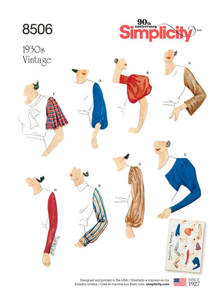 Pattern, SIMPLICITY 8506 Misses' Vintage Set of Sleeves