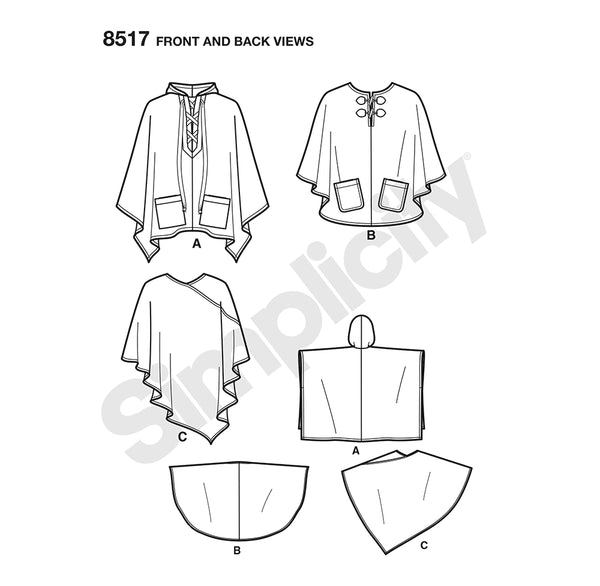 Pattern, SIMPLICITY 8517 Misses' Set of Ponchos