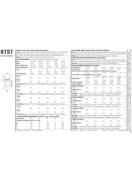 Pattern, SIMPLICITY 8797 Misses' Loose-Fitting Lined Coat