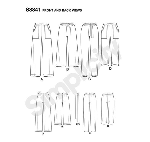 Pattern, SIMPLICITY 8841, Misses Wide or Slim Leg Pant