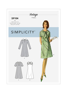 Pattern, SIMPLICITY 9104 Misses' Vintage Dresses with Sleeve & Neckline Variation