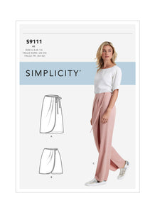 Pattern, SIMPLICITY 9111 Misses' Faux Wrap Pants, Skirt & Shorts