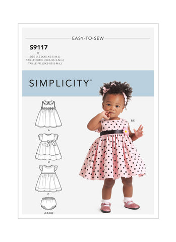 Pattern, SIMPLICITY 9117  Babies' Dresses, Panties & Headband