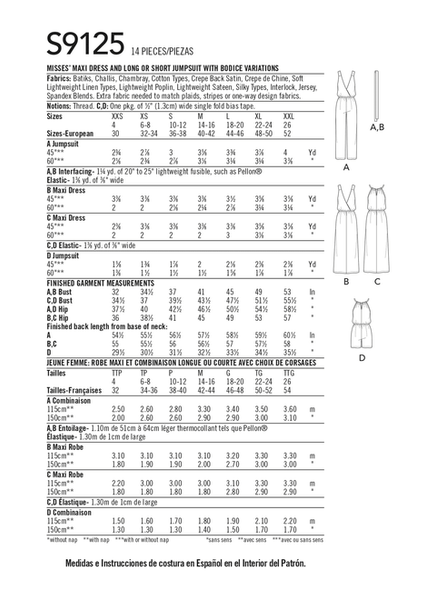 Pattern, SIMPLICITY 9125 Misses' Dresses & Jumpsuits