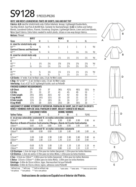 Pattern, SIMPLICITY 9128 Men's & Boys Sleepwear