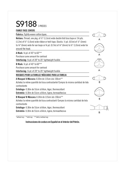 Pattern, SIMPLICITY 9188 Family Face Covers - Mask