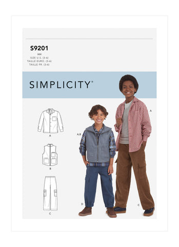 Pattern, SIMPLICITY 9201 Children's & Boys' Shirt, Vest & Pull-On Pants