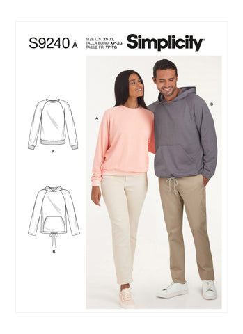 Pattern, SIMPLICITY 9240 Unisex Raglan Pullover Shirts