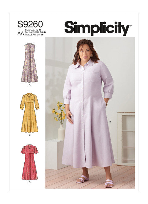 Pattern, SIMPLICITY 9260 Misses' & Women's Button Front Dresses