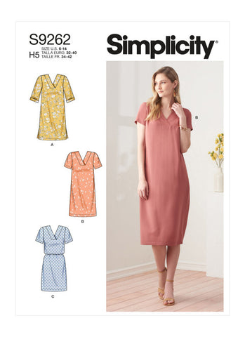 Pattern, SIMPLICITY 9262 Misses' V-neckline Shift Dresses