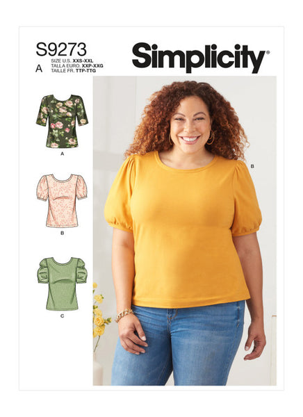 Pattern, SIMPLICITY 9273 Misses' Knit Tops with Scoop Neck & Sleeve Variations