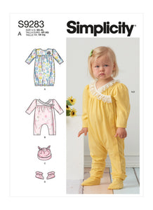 Pattern, SIMPLICITY 9283 Infants' Knit Gathered Gown & Jumpsuit