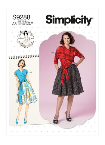 Pattern, SIMPLICITY 9288  Misses' Wrap Top & Flared Skirt