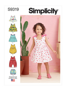 Pattern, SIMPLICITY 9319 Toddlers' Criss-Cross Top, Dresses, Rompers and Panties