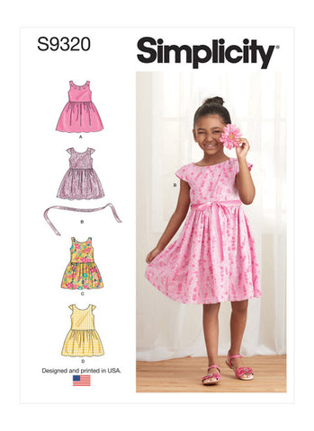 Pattern, SIMPLICITY 9320 Children's Gathered Skirt Dresses