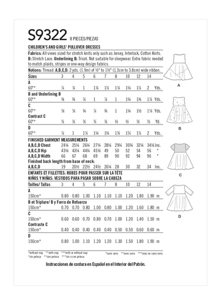 Pattern, SIMPLICITY 9322 Children's & Girls' Pullover Dresses