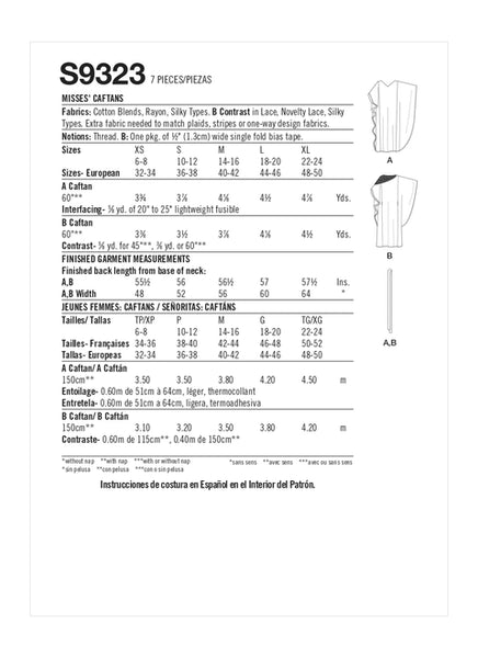 Pattern, SIMPLICITY 9323 Misses' Caftans