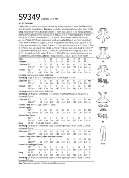 Pattern, SIMPLICITY 9349 Misses' Costumes