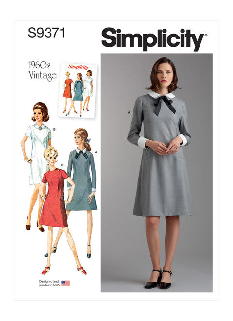 Pattern, SIMPLICITY 9371 Misses' & Women's Vintage Dress with Collar, Cuff and Sleeve Variations