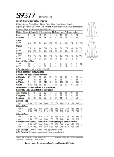 Pattern, SIMPLICITY 9377  Misses' Flared Skirts in Two Lengths