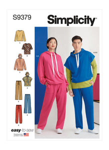 Pattern, SIMPLICITY 9379 Unisex Oversized Knit Hoodies, Pants and Tees