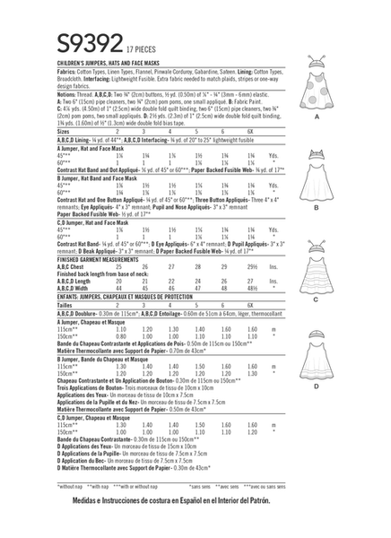 Pattern, SIMPLICITY 9392 Children's Jumpers, Hats and Face Masks