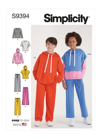 Pattern, SIMPLICITY 9394 Boys' & Girls' Oversized Knit Hoodies, Pants and Tops