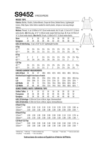 Pattern, SIMPLICITY 9452 Misses' Tops