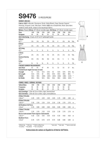 Pattern, SIMPLICITY 9476 Women's Dresses