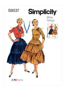 Pattern, SIMPLICITY 9537 Misses' Vintage Blouses and Skirt