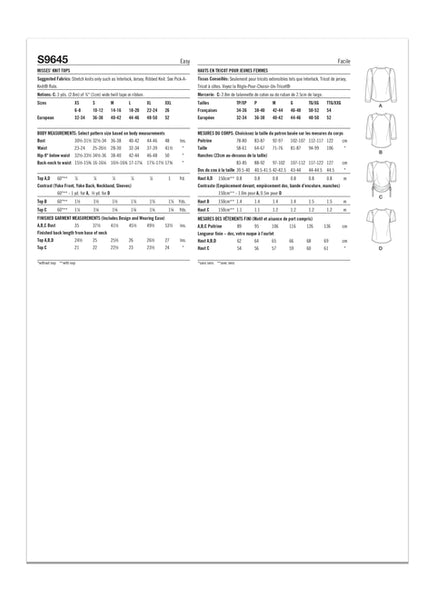 Pattern, SIMPLICITY 9645 Misses' Knit Tops