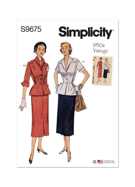 Pattern, SIMPLICITY 9675 Misses' Vintage Skirt and Jacket