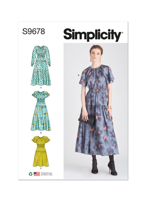 Pattern, SIMPLICITY 9678 Misses' Dress with Sleeve and Length Variations