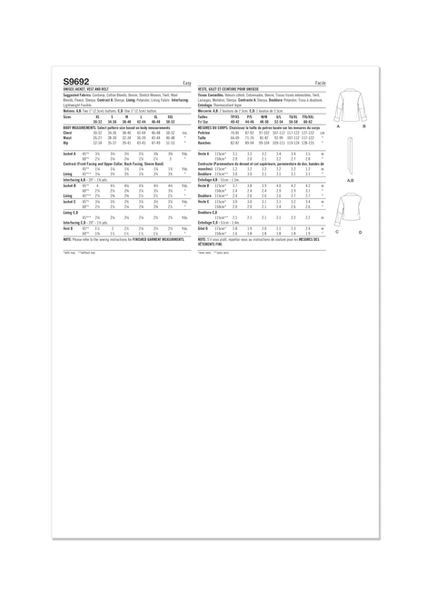 Pattern, SIMPLICITY 9692 Unisex Jacket, Vest, and Belt