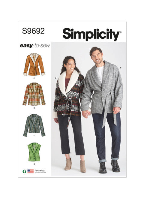 Pattern, SIMPLICITY 9692 Unisex Jacket, Vest, and Belt